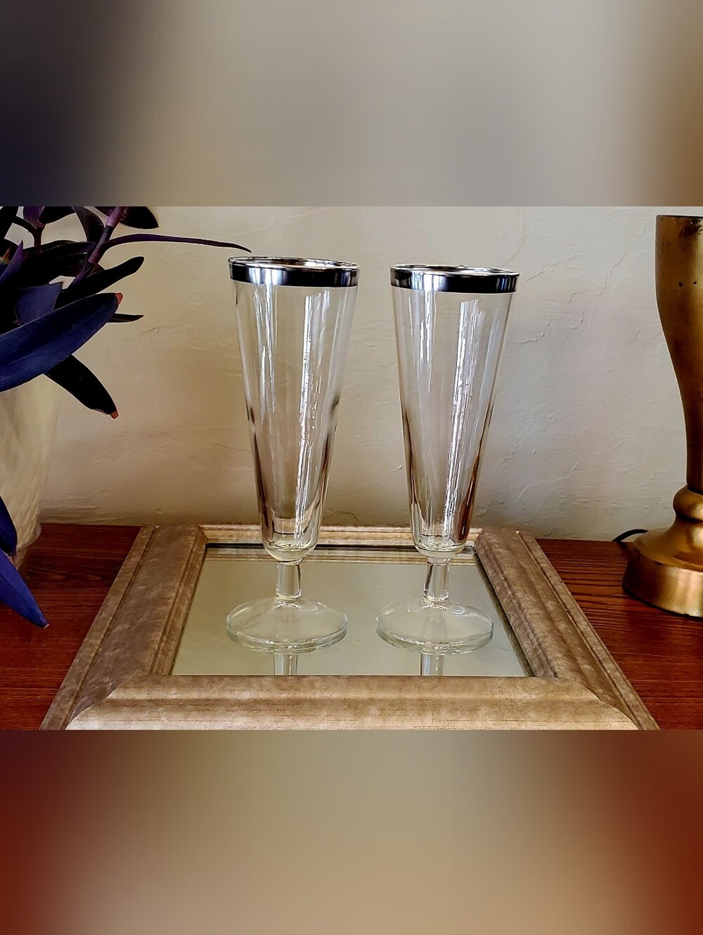 Vintage Dorothy Thorpe Silver Rim 8" Retro Pilsner Glasses 2 Each